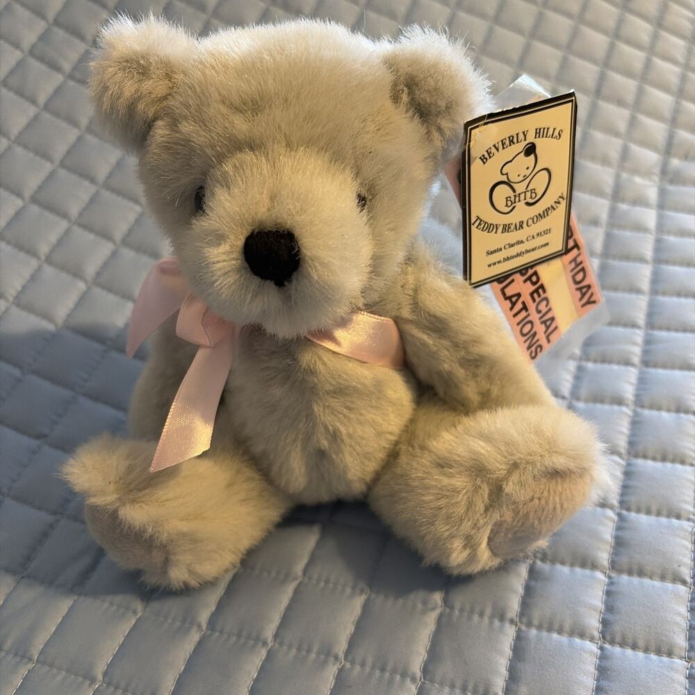 beverly hills teddy bear company Pink Banner Grey Bear 8in